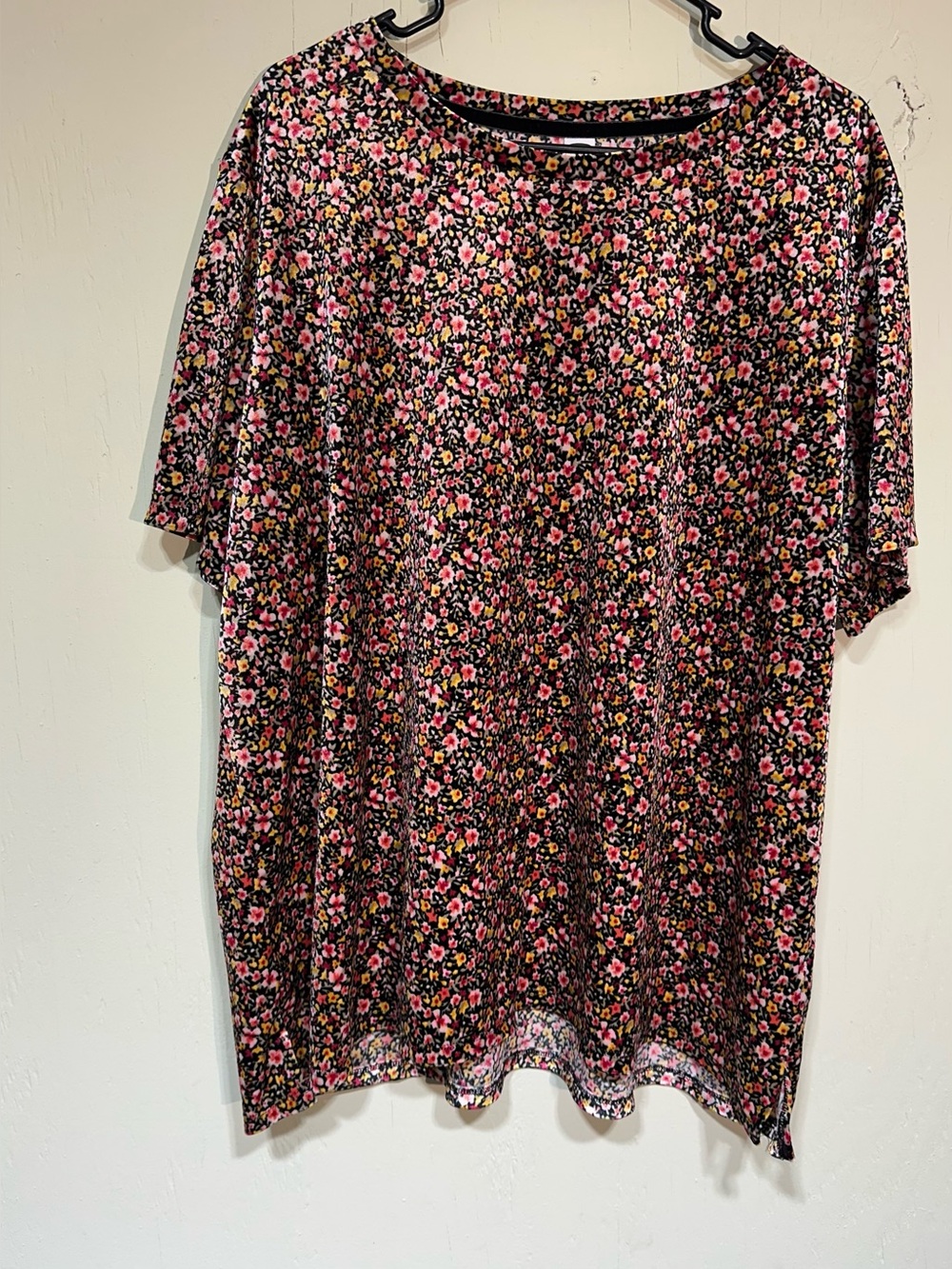 Old navy dark ditsy floral velour short sleeve shirt size xxl 2x
